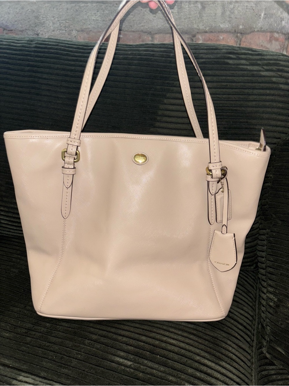 Coach Peyton Carryall Beige Tan Leather Tote with Gold Hardware
